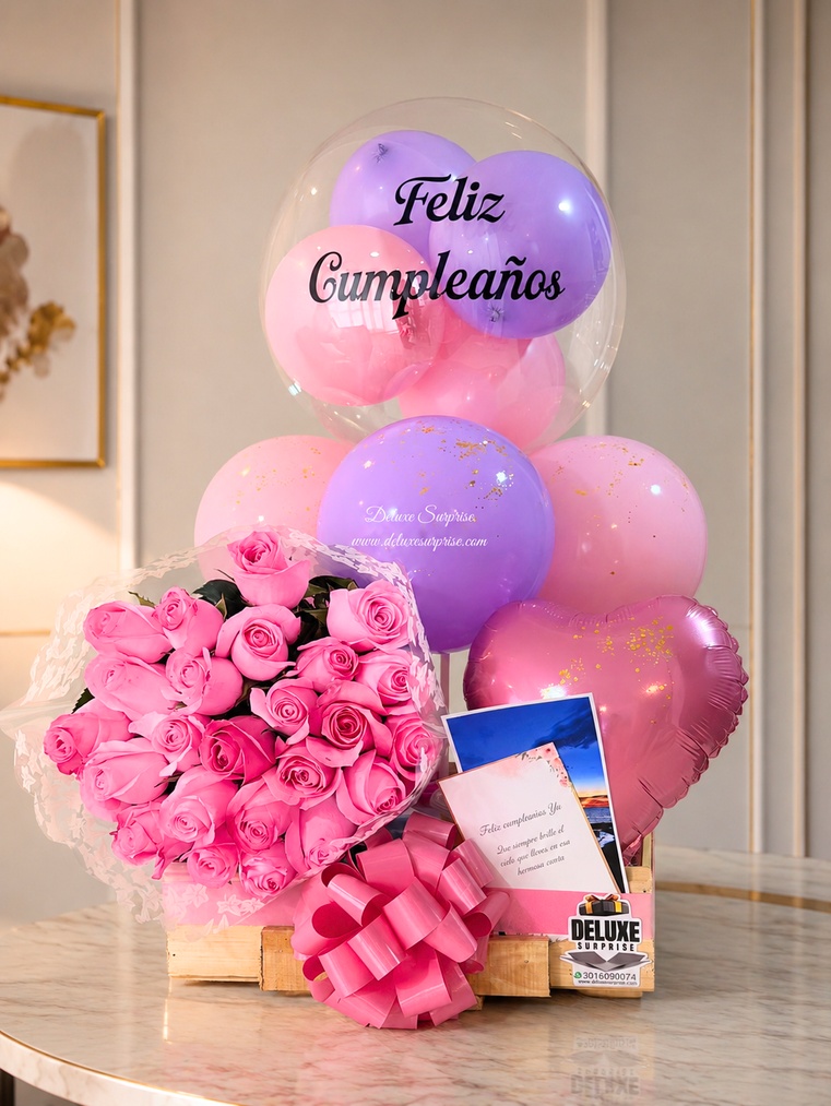 Desayuno lila con rosado mas rosas - Deluxe Surprise