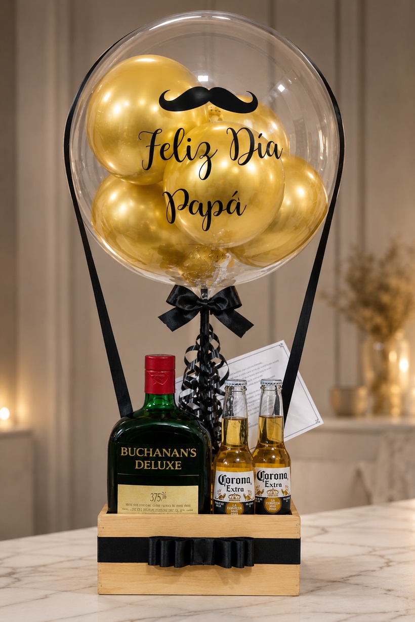 Detalle globo aerostatico dorado con negro - Deluxe Surprise