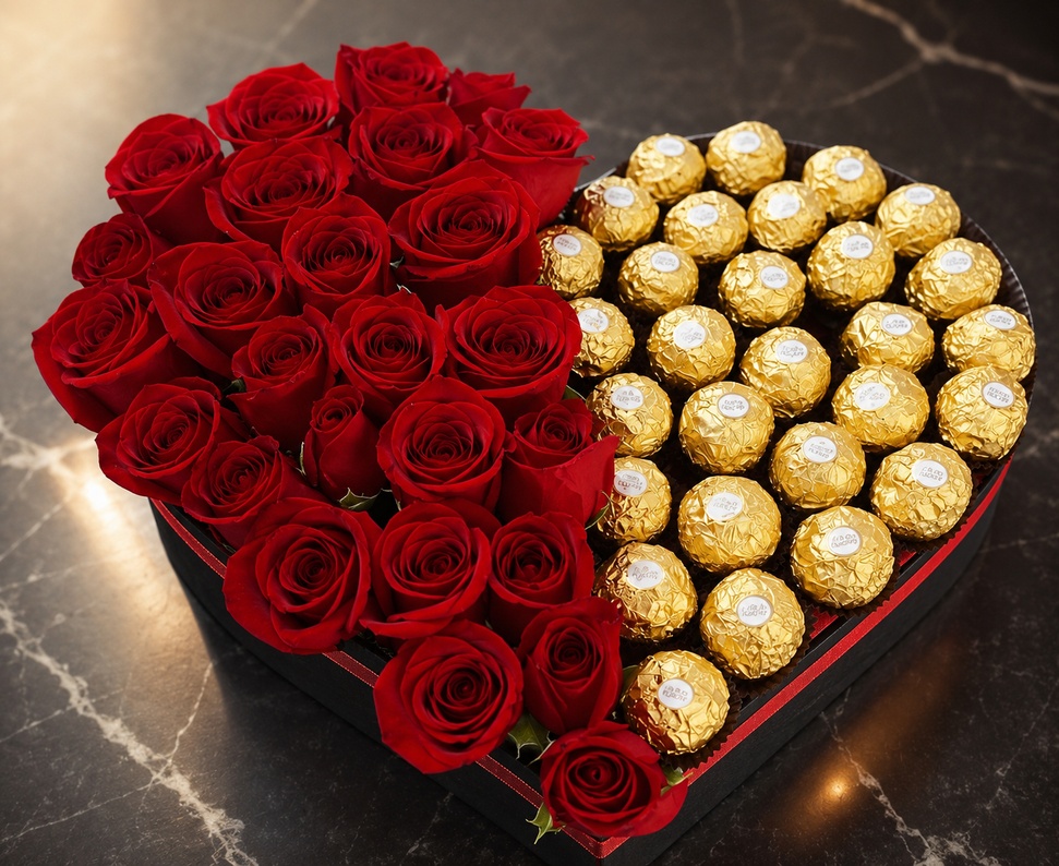 Detalle caja corazón de lujo con Ferrero Rocher - Deluxe Surprise